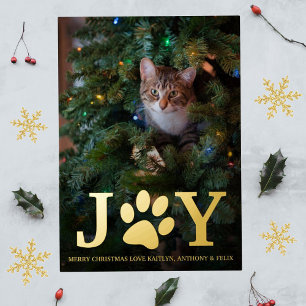 Christmas Joy   Pet Photo Real Foil Foil Holiday Postcard