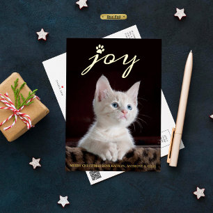 Christmas Joy   Pet Photo Real Foil Holiday Postcard
