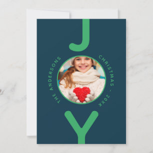 Christmas Joy photo blue green simple card