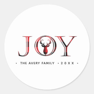 Christmas Joy Plaid Personalised Classic Round Sticker