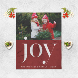 Christmas Joy Red and White Holiday Photo Fleece Blanket