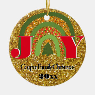  Christmas Joy red gold green rainbow personalize Ceramic Tree Decoration