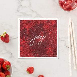 Christmas Joy Red Snowflakes Falling Snow  Napkin