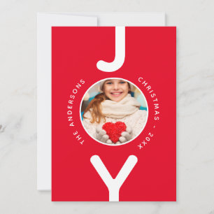 Christmas joy red white simple photo card