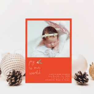Christmas Joy Retro Red Photo Birth Announcement