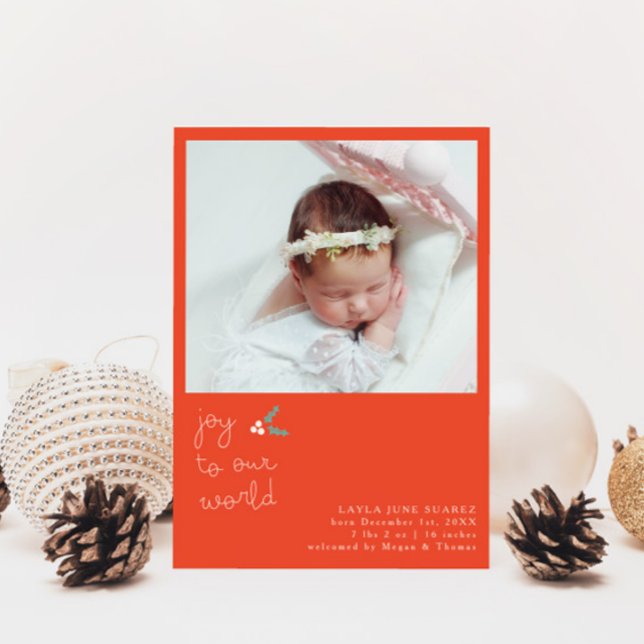 Christmas Joy Retro Red Photo Birth Announcement (Creator Uploaded)