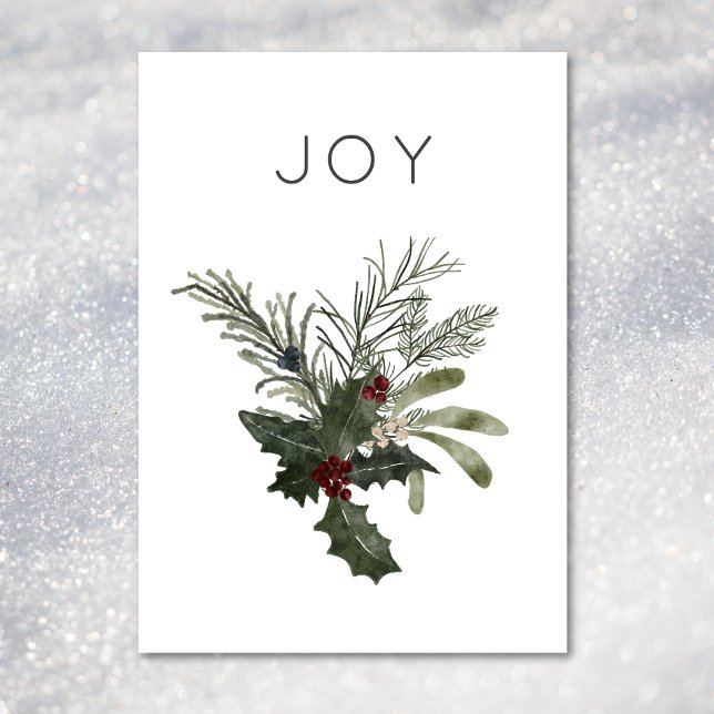 Christmas Joy Rustic Minimal Holly Greenery Holiday Card (Christmas Joy Rustic Minimal Holly Greenery Holiday Card)