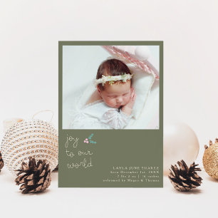 Christmas Joy Sage Green Photo Birth Announcement
