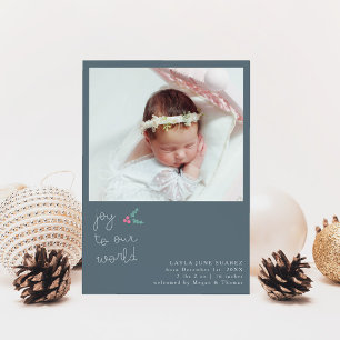 Christmas Joy Slate Blue Photo Birth Announcement