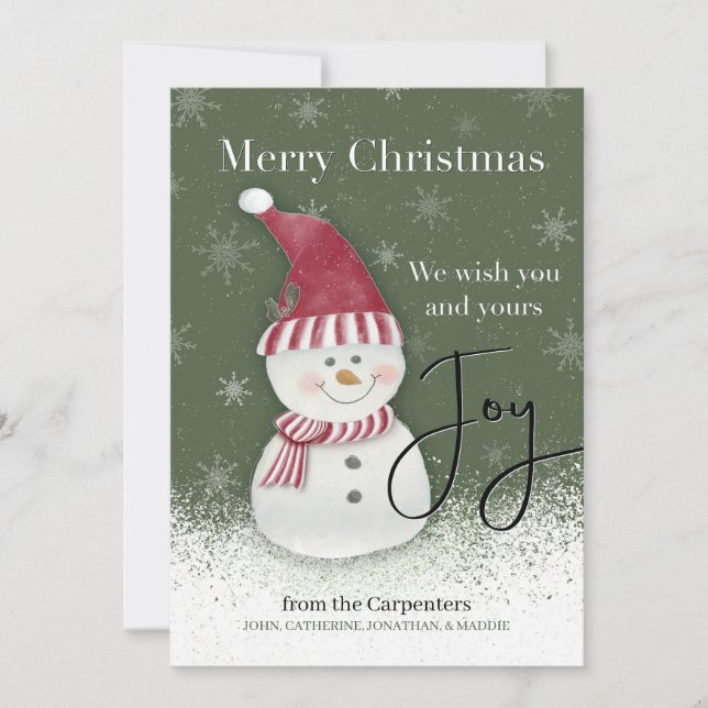 Christmas Joy Snowman Personalised Card (Front)