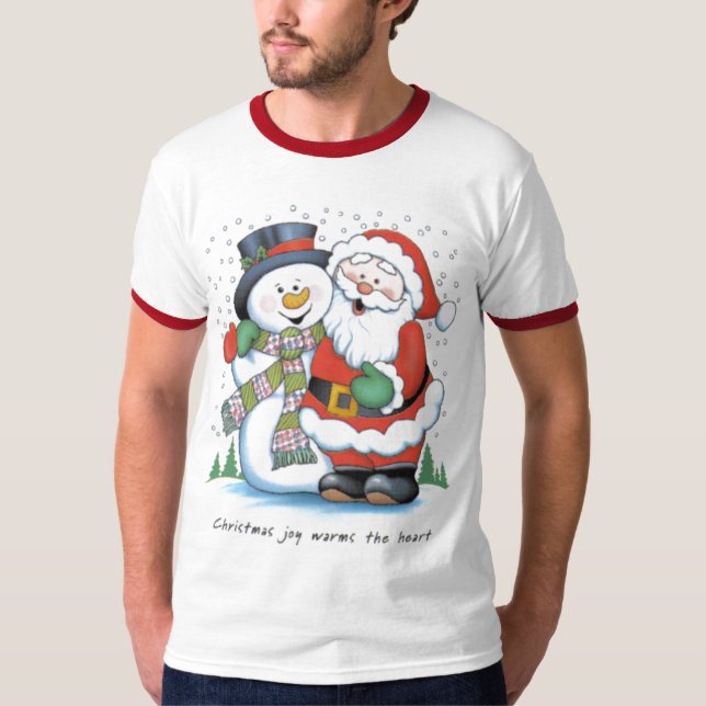 christmas_joy_warms_the_heart_santa_claus_frosty_s T-Shirt (Front)