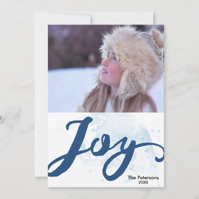 Christmas Joy Watercolor Brushstroke Holiday Photo Card (Front)