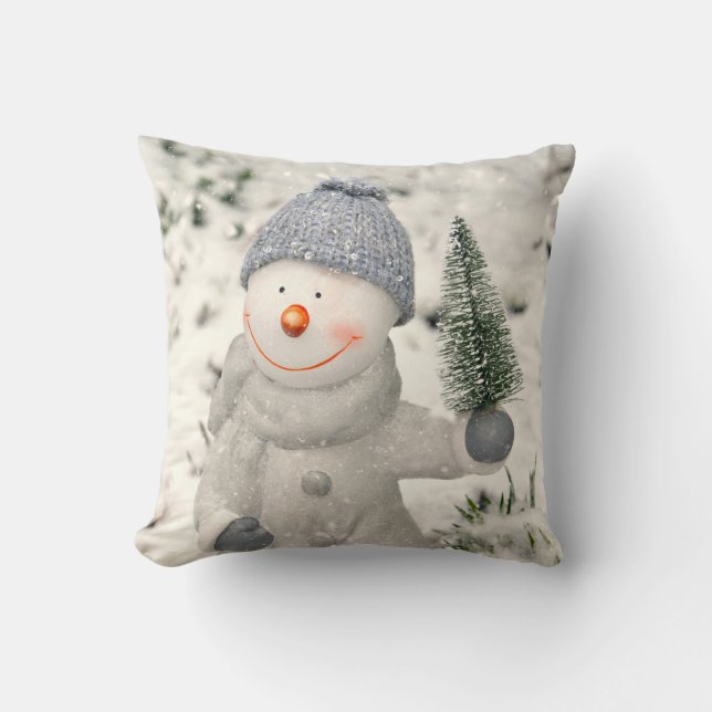 Christmas Joy with Smiling Snowman Cushion (Front)