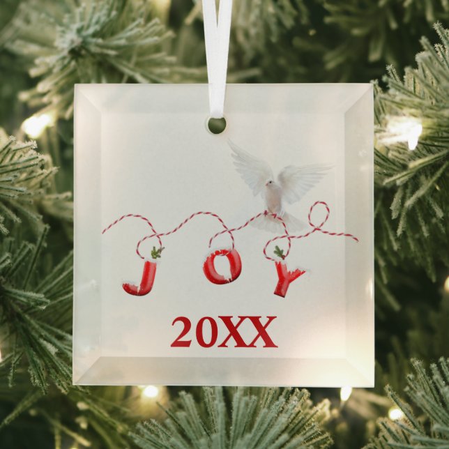 Christmas Joy with White Dove  Glass Tree Decoration (Insitu)