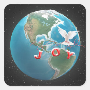 Christmas JOY with White Dove on Globe Square Sticker