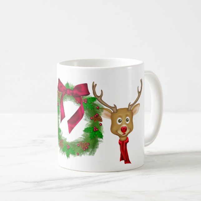 Christmas JOY wreath and reindeer Coffee Mug (Front Right)