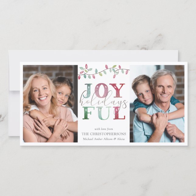Christmas JOYFUL HOLIDAYS 3Photos Watercolor Holiday Card (Front)