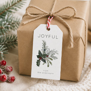 Christmas Joyful Rustic Greenery Holly Gift Tags