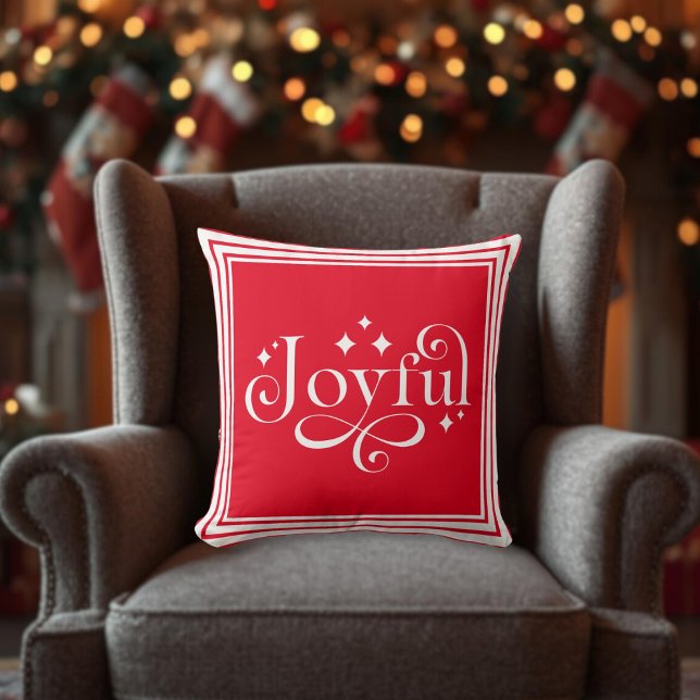 Christmas Joyful Script Red  Cushion (Christmas Joyful Script Red Throw Pillow)