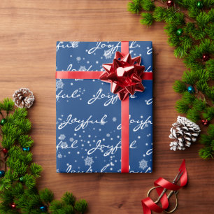 Christmas JOYFUL Text In Snowflakes   Wrapping Paper