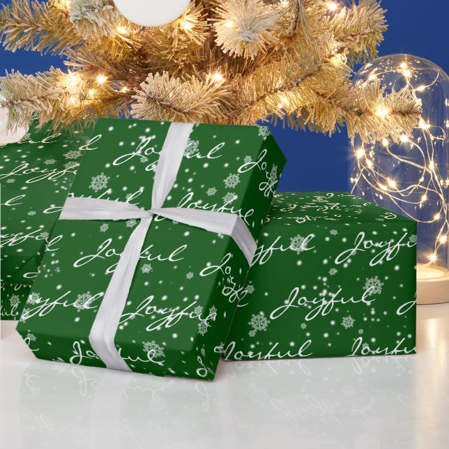 Christmas JOYFUL Text In Snowflakes   Wrapping Paper (Holidays)