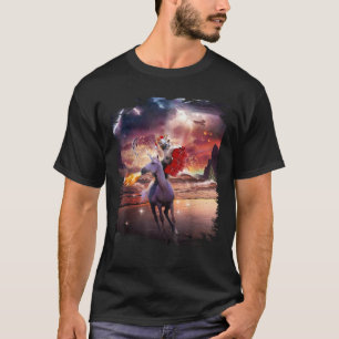 Christmas July Cat Riding Unicorn Beach for Men W T-Shirt