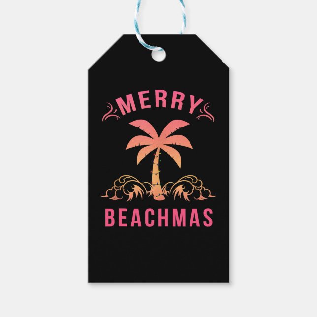 Christmas July Coastal Beach Merry Beachmas Palm Gift Tags (Front)