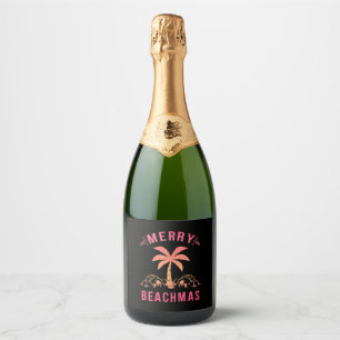 Christmas July Coastal Beach Merry Beachmas Palm Sparkling Wine Label