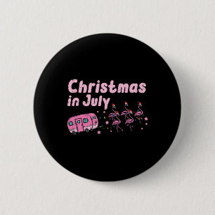 Christmas July Flamingos Camper Trailer Xmas Girls 6 Cm Round Badge