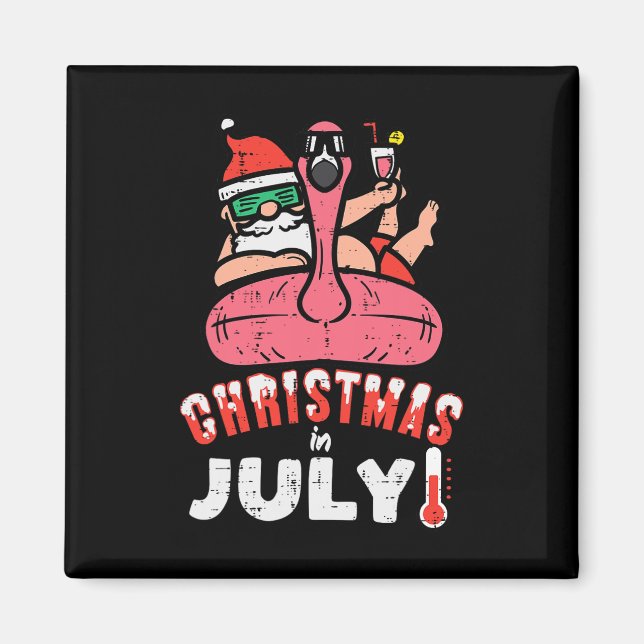 Christmas July Santa Flamingo Pool Float Xmas Men  Magnet (Front)