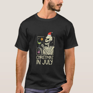 Christmas July Skeleton Flamingo Funny Summer Xmas T-Shirt