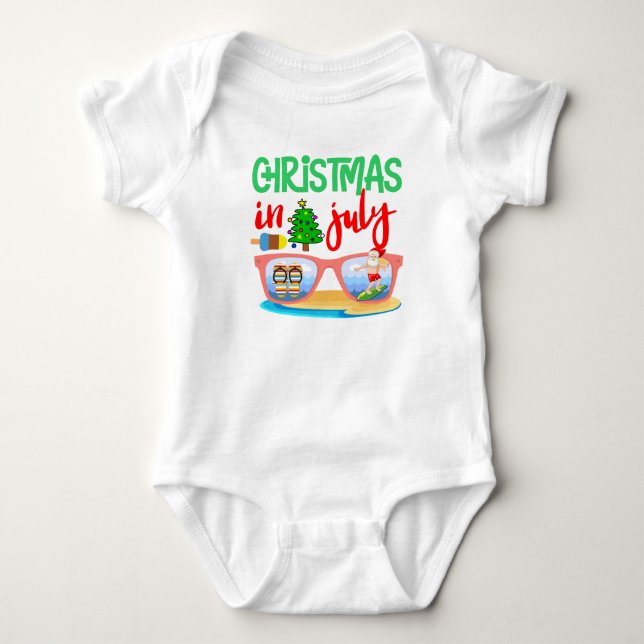 Christmas July surfing Santa flip flop  Baby Bodysuit (Front)