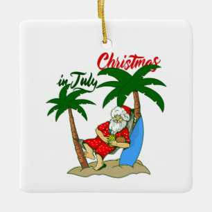 christmas july tropical santa claus ceramic ornament