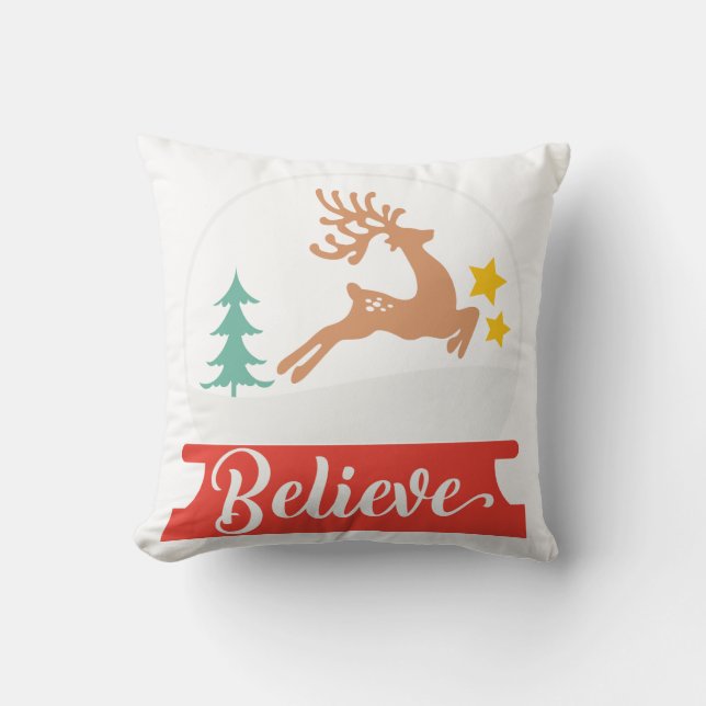 Christmas: Just Believe (in Santa and Reindeer) Cushion (Front)