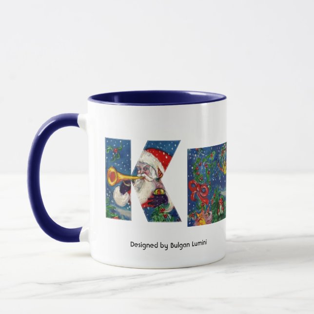 CHRISTMAS K LETTER / SANTA CLAUS BUGLER MONOGRAM MUG (Left)