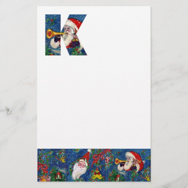 CHRISTMAS K LETTER / SANTA CLAUS BUGLER MONOGRAM STATIONERY (Front)