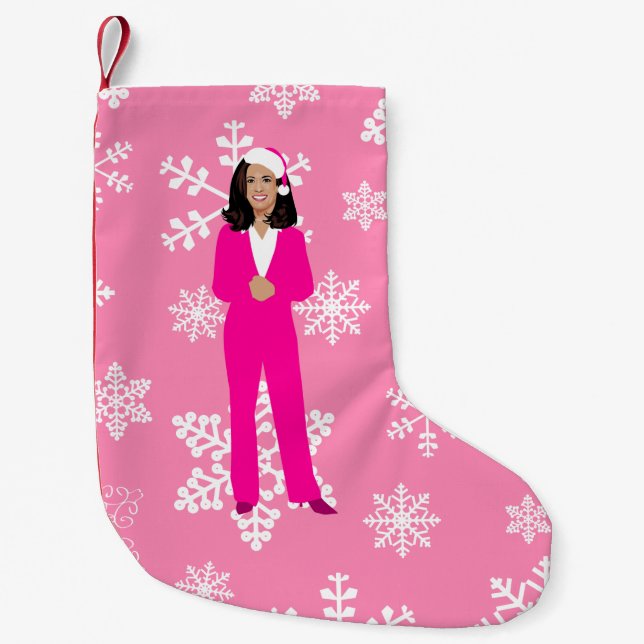 christmas kamala harris santa icy pink small christmas stocking (Front)