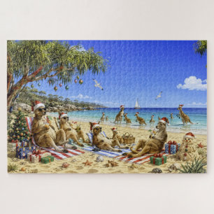 Christmas Kangaroo Beach Picnic Merry Christmas Jigsaw Puzzle