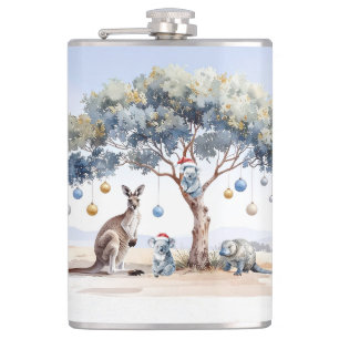 Christmas Kangaroo Koalas Platypus Gumtree Baubles Hip Flask