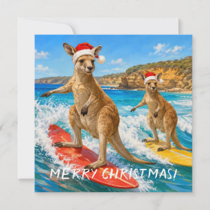 Christmas Kangaroo Surfing Bells Beach Holiday Card