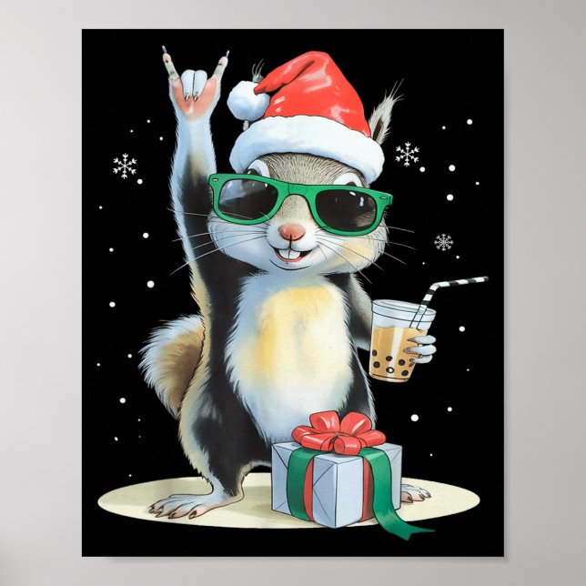 Christmas Kawaii Squirrel Bubble Tea Boba Squirrel Poster (Front)