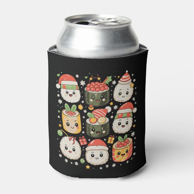 Christmas Kawaii Sushi Santa Japanese Food Xmas Can Cooler (Can Front)