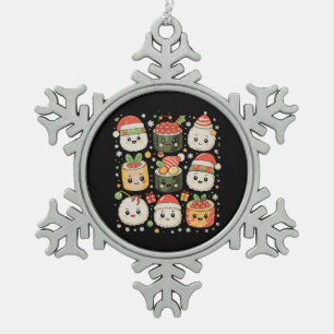 Christmas Kawaii Sushi Santa Japanese Food Xmas Snowflake Pewter Christmas Ornament
