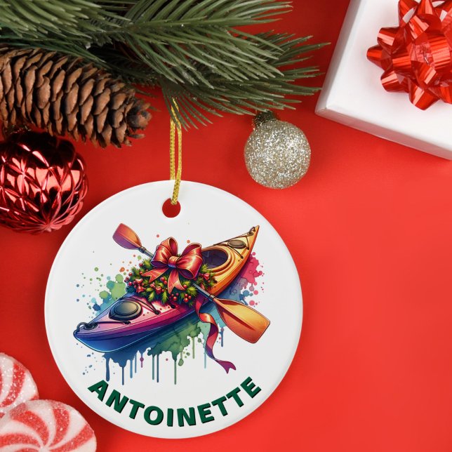 Christmas Kayak Custom Name Ceramic Tree Decoration (Creator Uploaded)