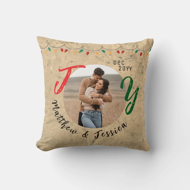 Christmas Keepsake Couples Rustic Joy Festive Cushion (Front)