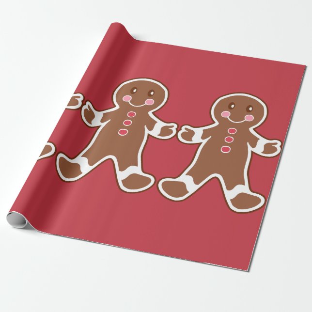 Christmas Kids Gingerbread Boy Cute Wrapping Paper (Unrolled)