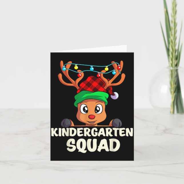 Christmas Kindergarten Squad Red Buffalo Plaid Rei Card (Front)