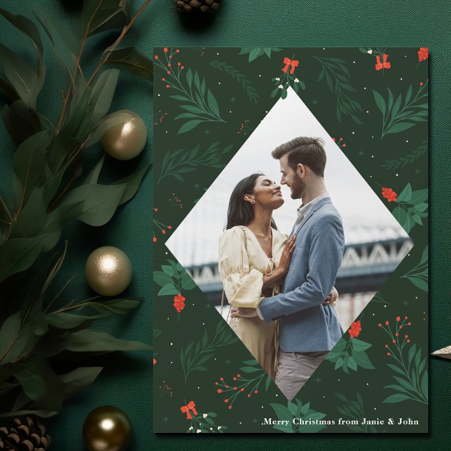 Christmas Kiss Mistletoe Couple Photo Magnet Card (Creator Uploaded)