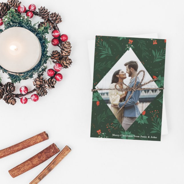 Christmas Kiss Mistletoe Romantic Photo Diamond Postcard (Creator Uploaded)