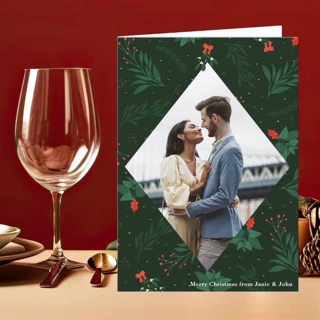 Christmas Kiss Mistletoe Romantic Photo Folded Holiday Card (Creator Uploaded)